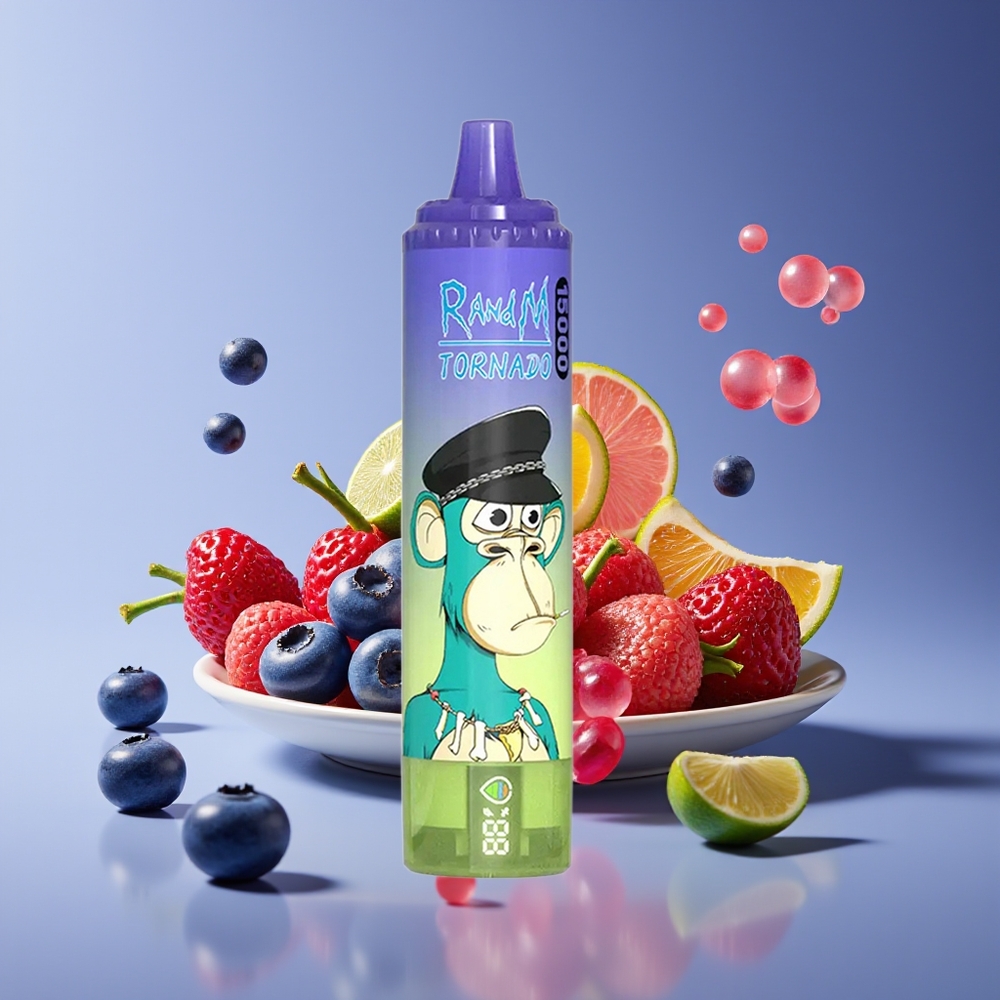 RandM Fumot Tornado 15000 Puffs 25ml 850mAh Mesh LCD Disposable Vape Blueberry Bubble Gum