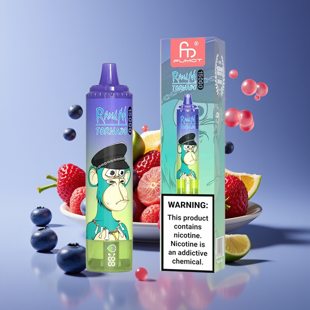 RandM Fumot Tornado 15000 Puffs 25ml 850mAh Mesh LCD Disposable Vape Blueberry Bubble Gum