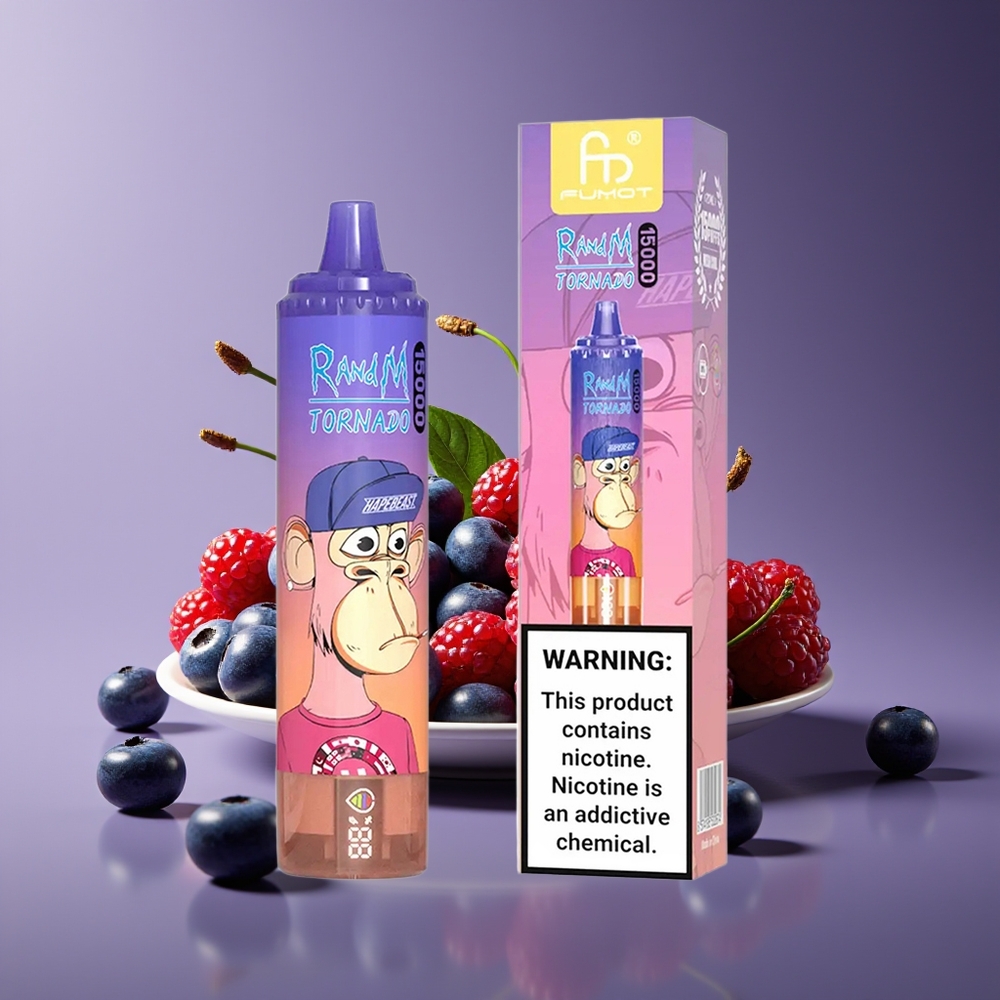 RandM Fumot Tornado 15000 Puffs 25ml 850mAh Mesh LCD Disposable Vape Blueberry Cherry Cranberry