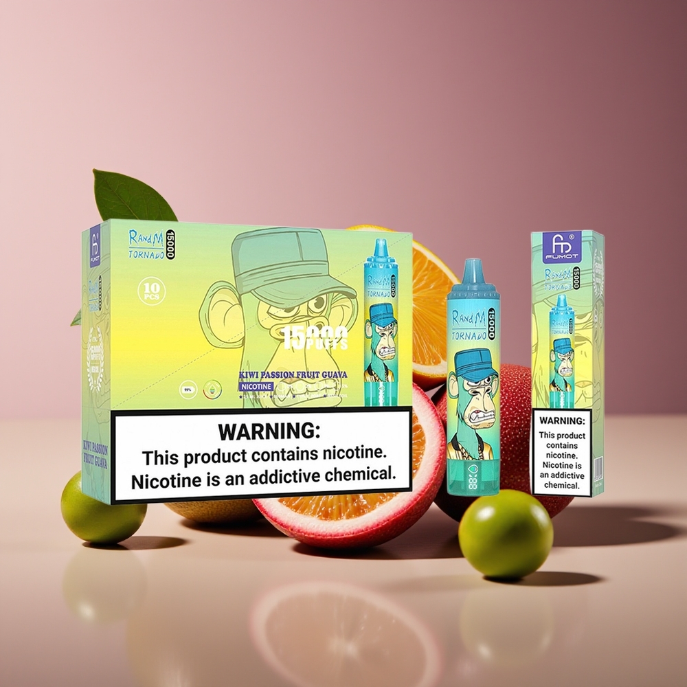RandM Fumot Tornado 15000 Puffs 25ml 850mAh Mesh LCD Kiwi Passion Fruit Guava Disposable Vape