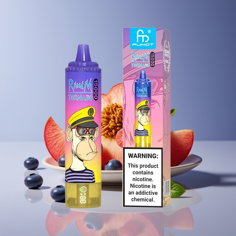 RandM Fumot Tornado 15000 Puffs 25ml 850mAh Mesh LCD Peach Blueberry Candy Disposable Vape