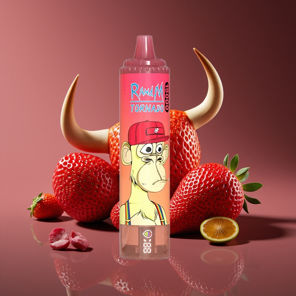 RandM Fumot Tornado 15000 Puffs 25ml 850mAh Mesh LCD Strawberry Red Bull Disposable Vape