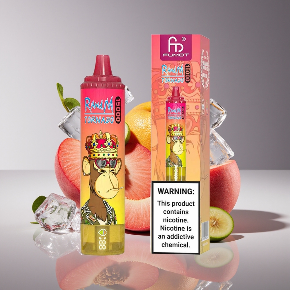 RandM Fumot Tornado 15000 Puffs 25ml 850mAh Mesh LCD Type-C Peach Ice Disposable Vape