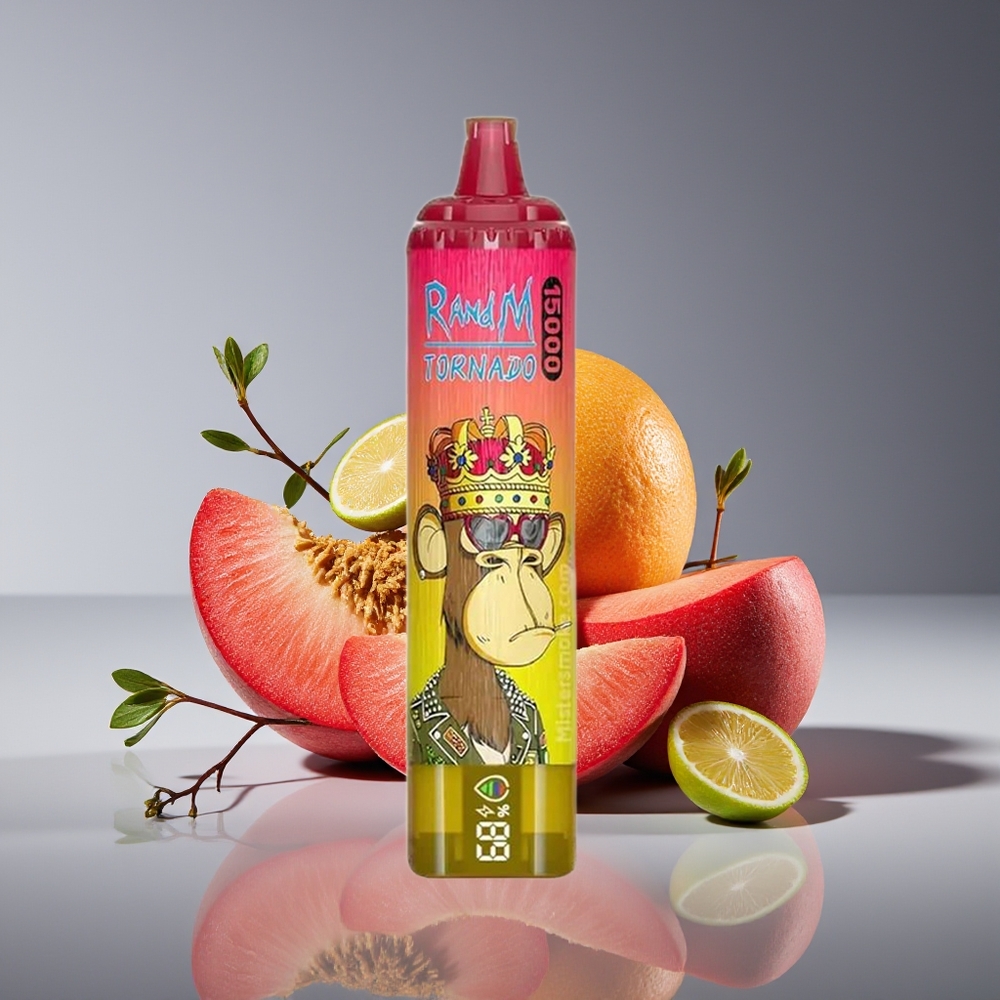 RandM Fumot Tornado 15000 Puffs 25ml Mesh LCD Iced Peach Disposable Vape