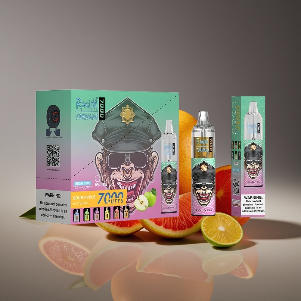 RandM Fumot Tornado 7000 Puffs 14ML 850MAH Mesh RGB Air-Adjustable Sour Apple