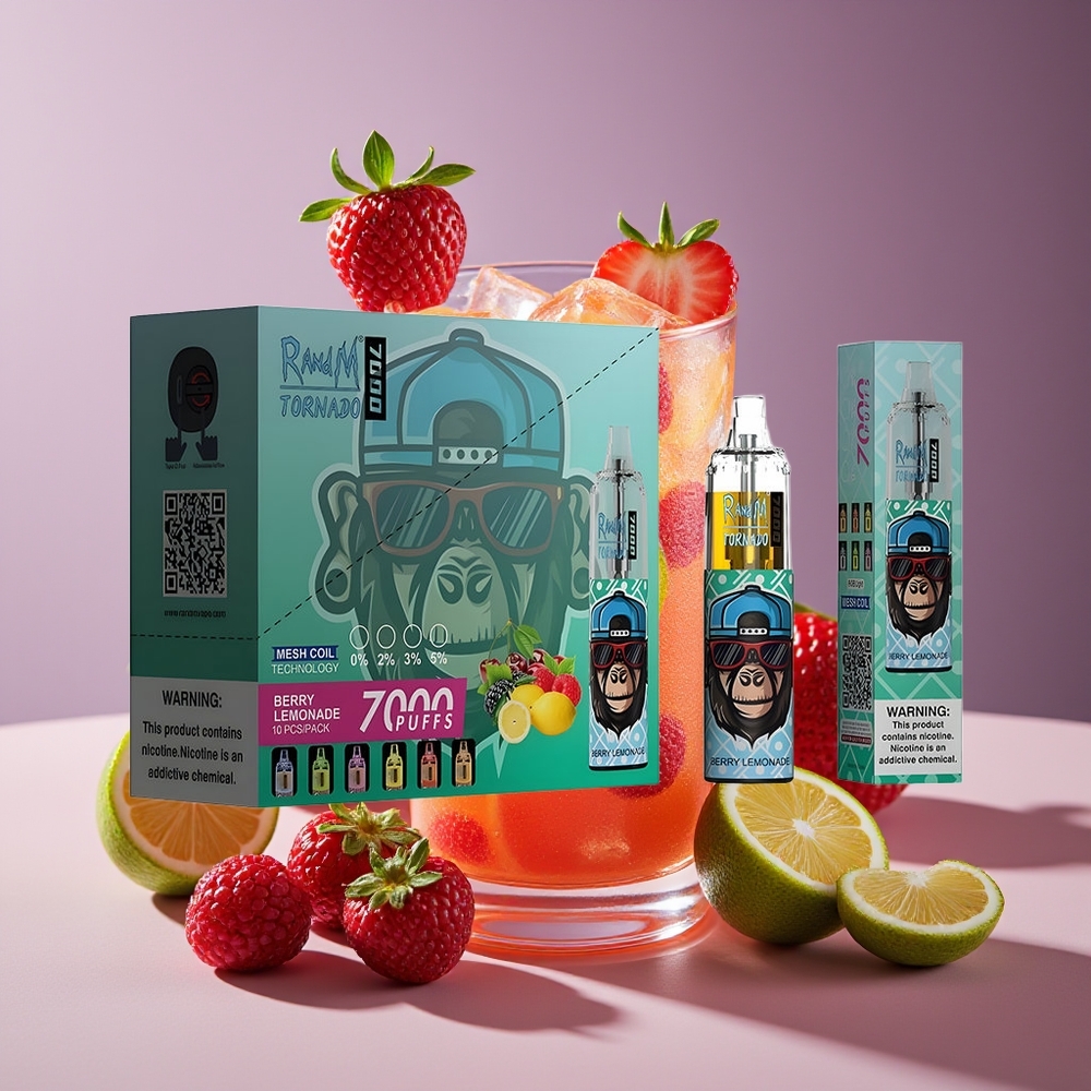 RandM Fumot Tornado 7000 Puffs 14ML Mesh Coil Type-C RGB Air-Adjustable Berry Lemonade