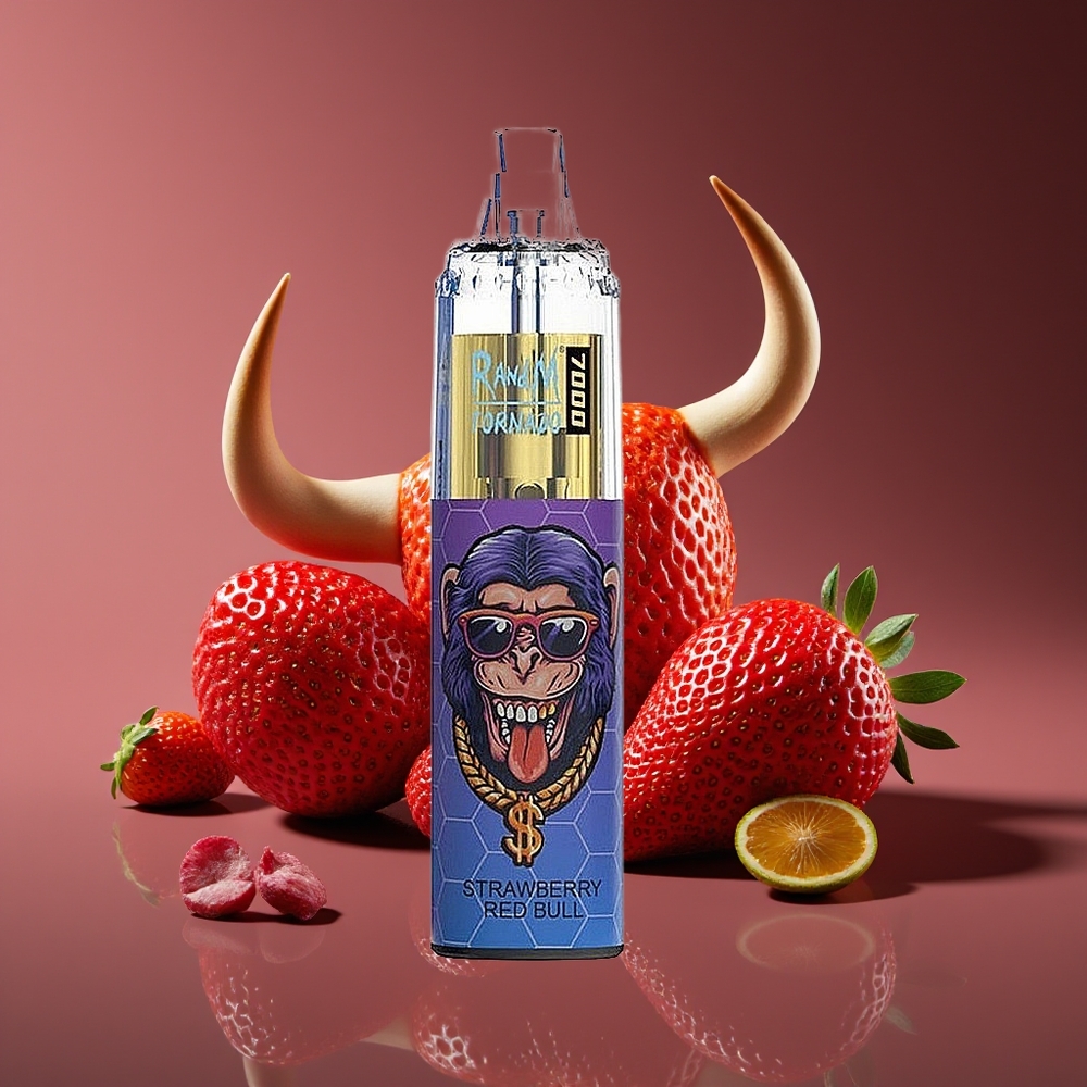 RandM Fumot Tornado 7000 Puffs 14ML Mesh RGB Air-Adjustable Strawberry Red Bull
