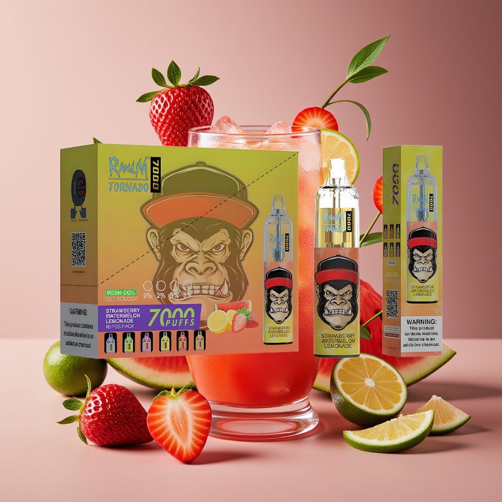 RandM Fumot Tornado 7000 Puffs 14ML Mesh RGB Air-Adjustable Strawberry Watermelon Lemonade