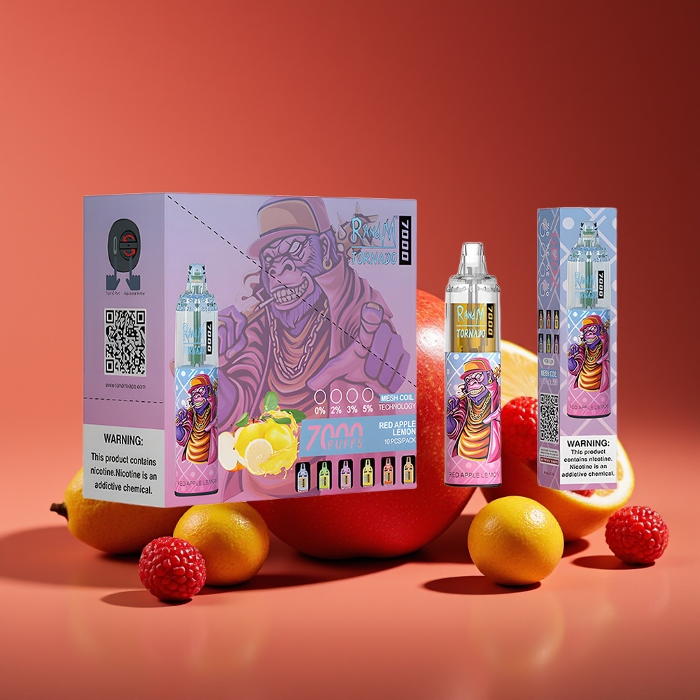 RandM Fumot Tornado 7000 Puffs 14ML Mesh Type-C RGB Air-Adjustable Red Apple Lemon