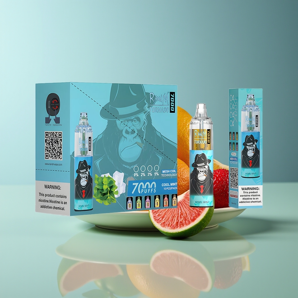 RandM Fumot Tornado 7000 Puffs Disposable Vape Cool Mint with 14ML E-liquid Mesh Coil Type-C RGB Light Air-Adjustable