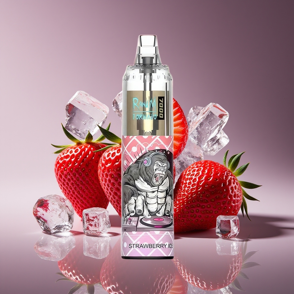 RandM Fumot Tornado 7000 Puffs Disposable Vape Strawberry Ice with 14ML E-liquid Mesh Coil RGB Light Air-Adjustable