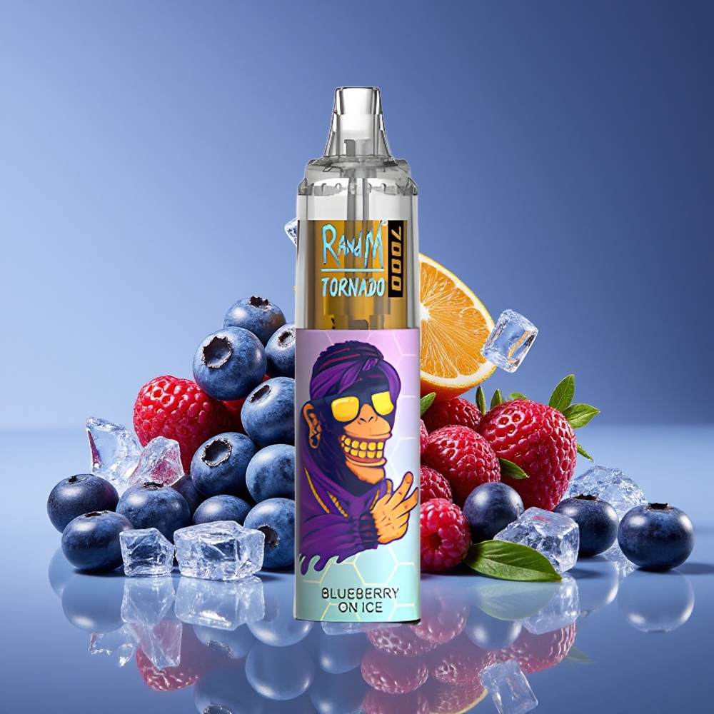 RandM Fumot Tornado 7000 Puffs Mesh Coil Type-C RGB 14ML Blueberry On Ice Disposable Vape