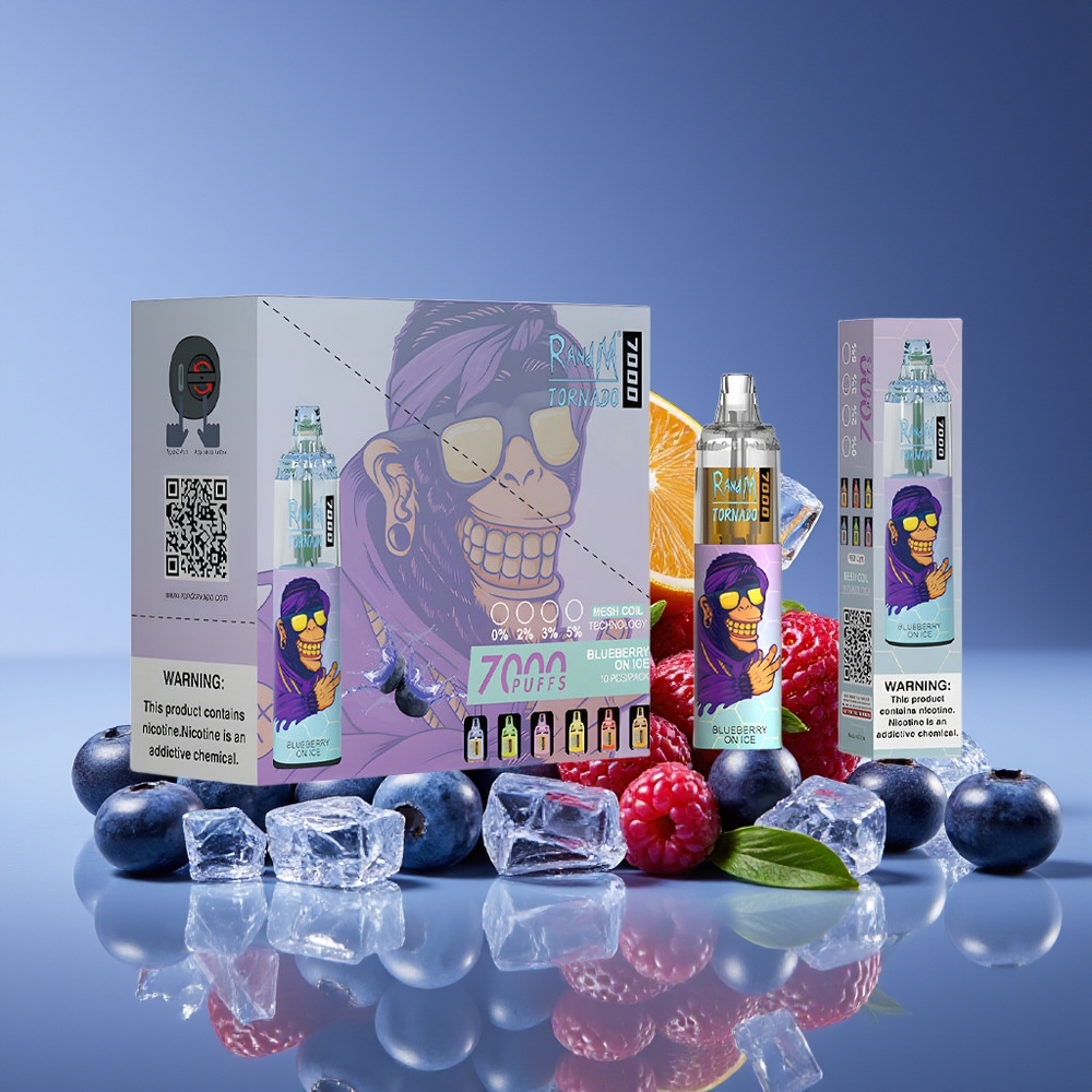 RandM Fumot Tornado 7000 Puffs Mesh Coil Type-C RGB 14ML Blueberry On Ice Disposable Vape