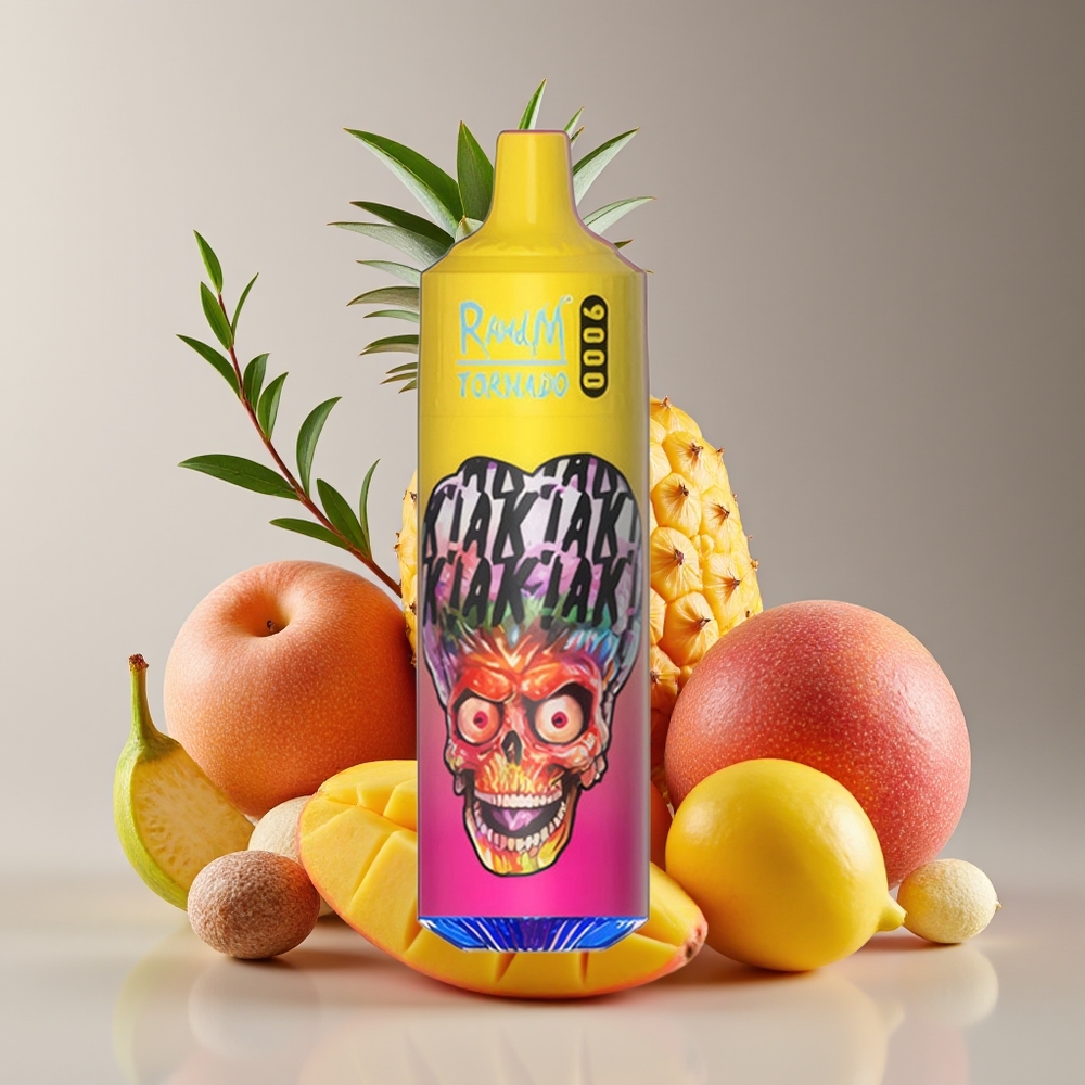 RandM Fumot Tornado 9000 Puffs 18mL 850mAh Mesh RGB Display Peachy Mango Pineapple Disposable Vape