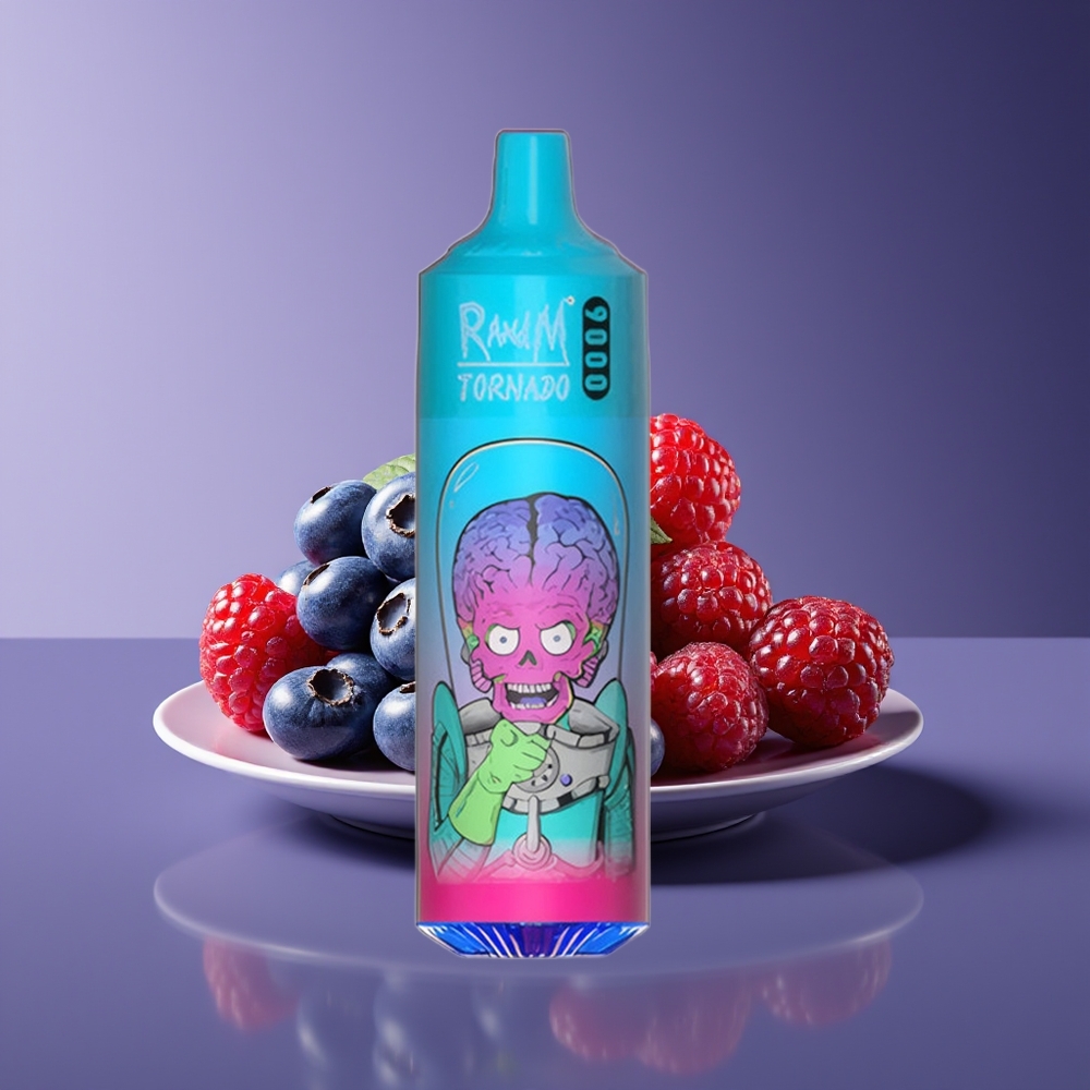 RandM Fumot Tornado 9000 Puffs 18mL Mesh Coil RGB Display Blueberry Raspberry Disposable Vape