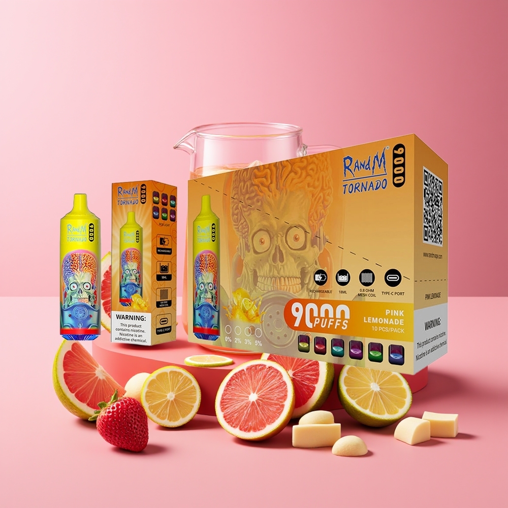 RandM Fumot Tornado 9000 Puffs 18mL Mesh Coil RGB Display Pink Lemonade Disposable Vape
