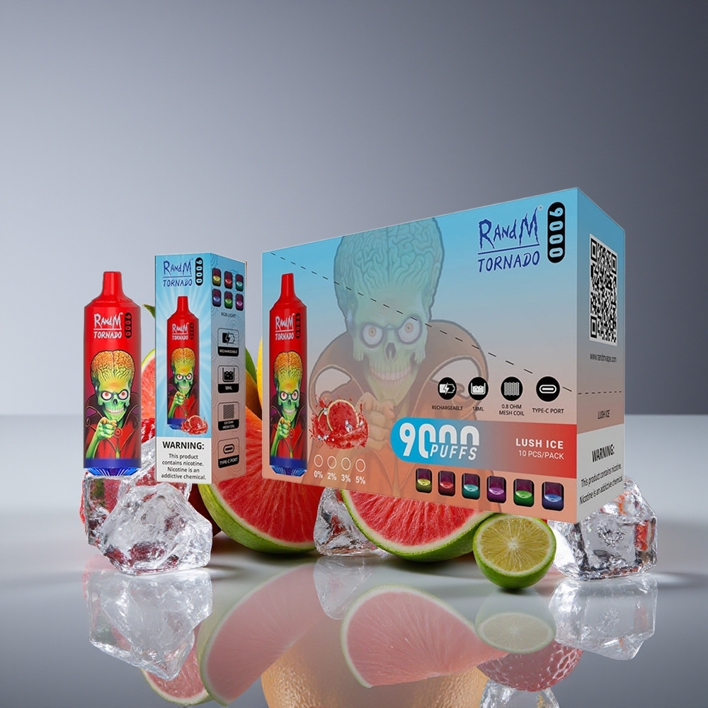 RandM Fumot Tornado 9000 Puffs 18mL Mesh RGB Display Rechargeable Lush Ice Disposable Vape