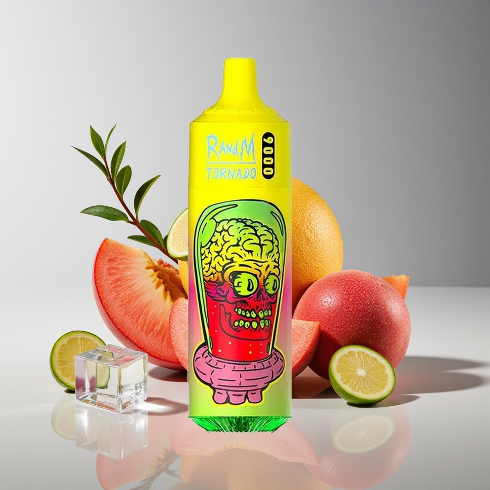 RandM Fumot Tornado 9000 Puffs 18mL Mesh RGB Rechargeable Disposable Vape Summer Peach Ice