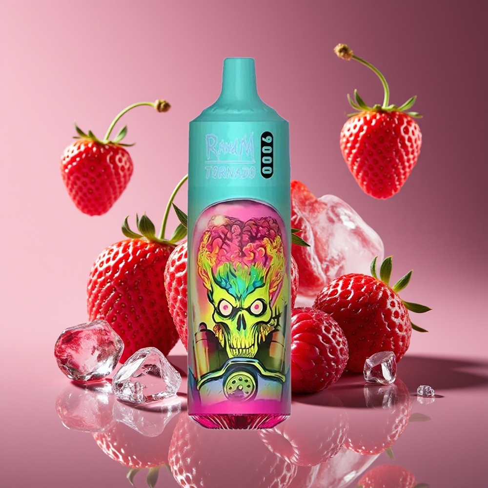 RandM Fumot Tornado 9000 Puffs 18mL Mesh RGB Strawberry Raspberry Cherry Ice Disposable Vape