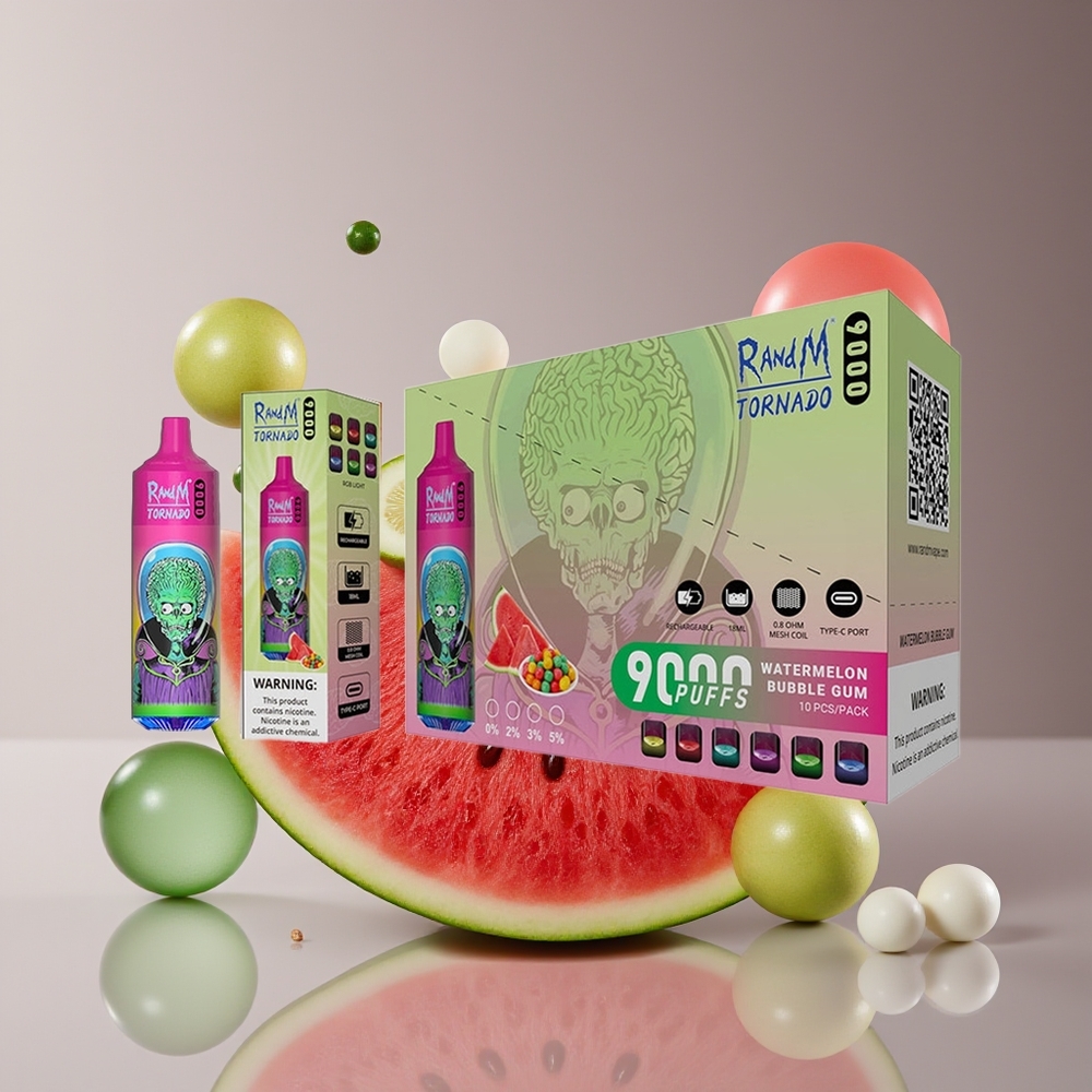RandM Fumot Tornado 9000 Puffs 18mL Mesh RGB Watermelon Bubble Gum Disposable Vape