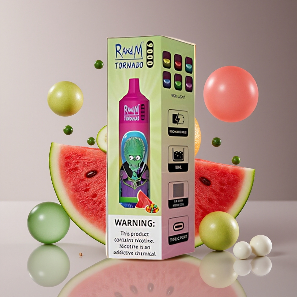 RandM Fumot Tornado 9000 Puffs 18mL Mesh RGB Watermelon Bubble Gum Disposable Vape