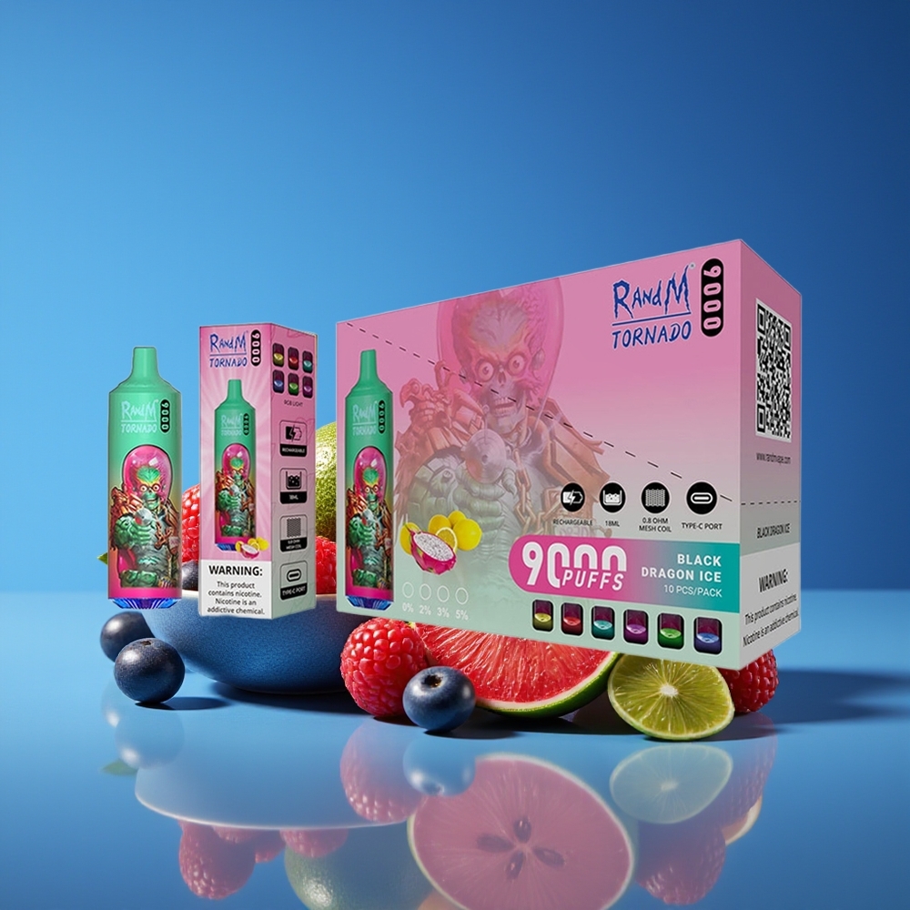 RandM Fumot Tornado 9000 Puffs 18mL Mesh Rechargeable RGB Display Blue Razz Kush