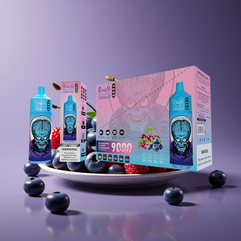 RandM Fumot Tornado 9000 Puffs 18mL Mesh Rechargeable RGB Display Blueberry Cherry Cranberry
