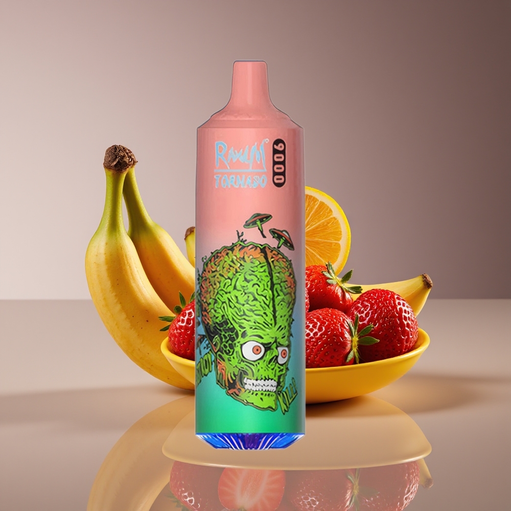 RandM Fumot Tornado 9000 Puffs 18mL Mesh Strawberry Banana Disposable Vape