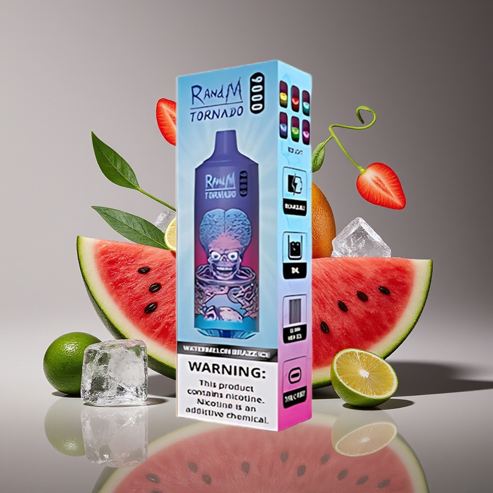 RandM Fumot Tornado 9000 Puffs 18mL Mesh Watermelon Brazz Ice RGB Disposable Vape