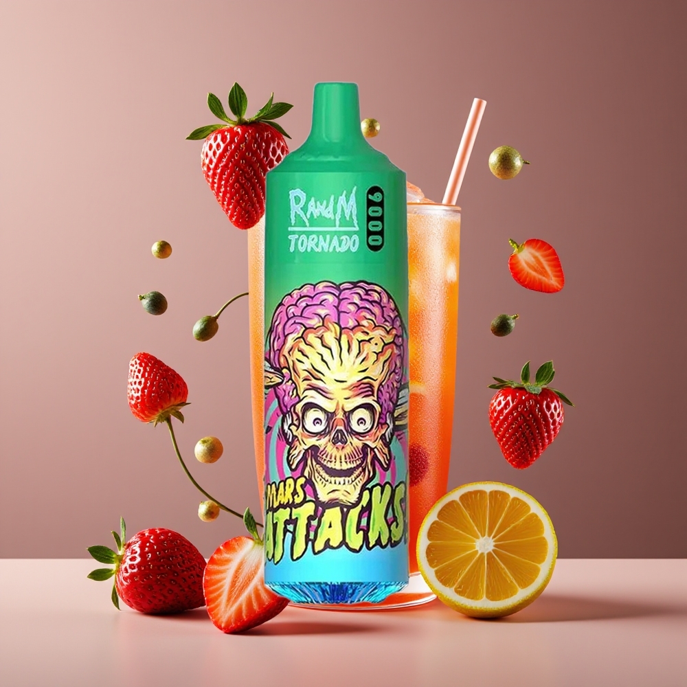 RandM Fumot Tornado 9000 Puffs Rechargeable 18mL Mesh RGB Strawberry Lemonade Disposable Vape