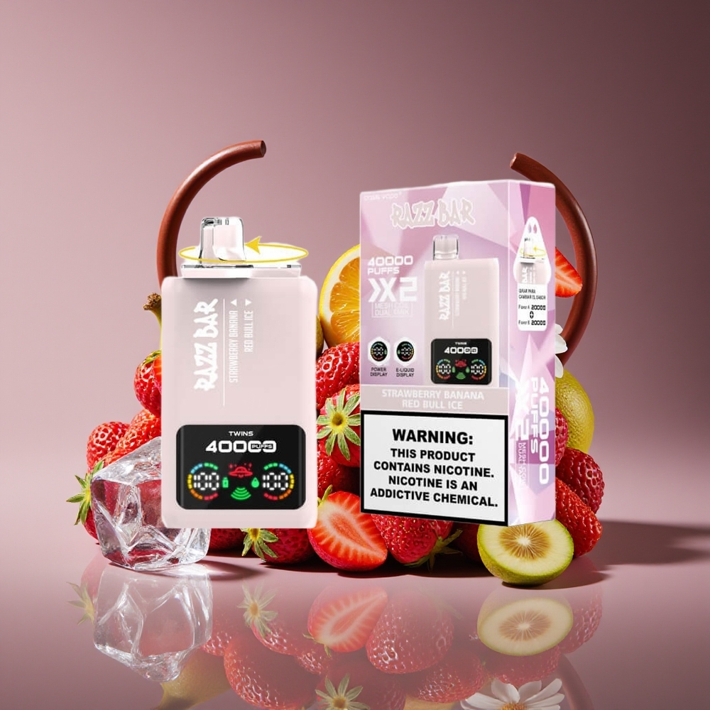 Razz Bar 40000 Puffs Disposable Vape - Strawberry Banana Red Bull Ice Power Screen 10Ohm 2 Mesh 650mAh Type-C 2/5 Nicotine