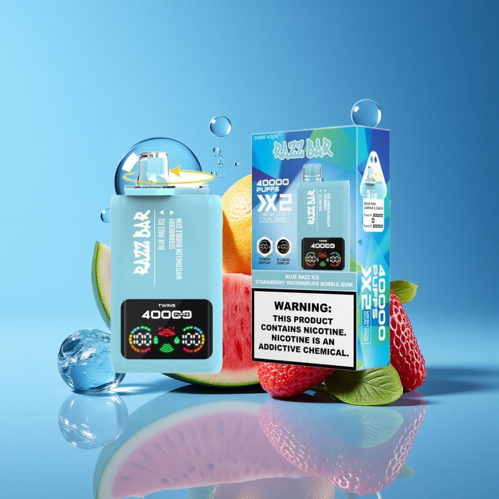 Razz Bar 40000 Puffs Disposable Vape Blue Razz Ice-Strawberry Watermelon Bubble Gum with Power Screen Display  Mesh Coil