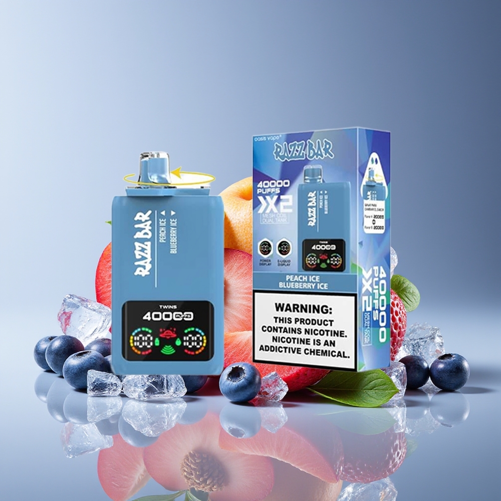 Razz Bar 40000 Puffs Disposable Vape Peach Ice - Blueberry Ice with Power Screen  10Ohm 2 Mesh Coil
