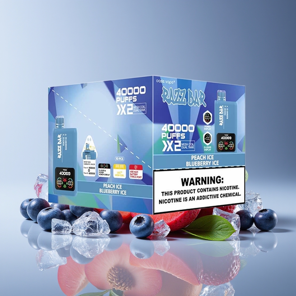 Razz Bar 40000 Puffs Disposable Vape Peach Ice - Blueberry Ice with Power Screen  10Ohm 2 Mesh Coil
