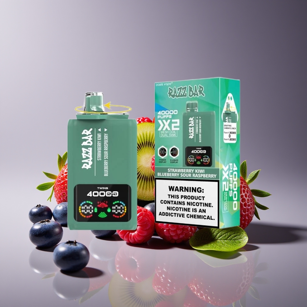 Razz Bar 40000 Puffs Disposable Vape Strawberry Kiwi - Blueberry Sour Raspberry with Power Screen Display  10Ohm 2 Mesh Coil