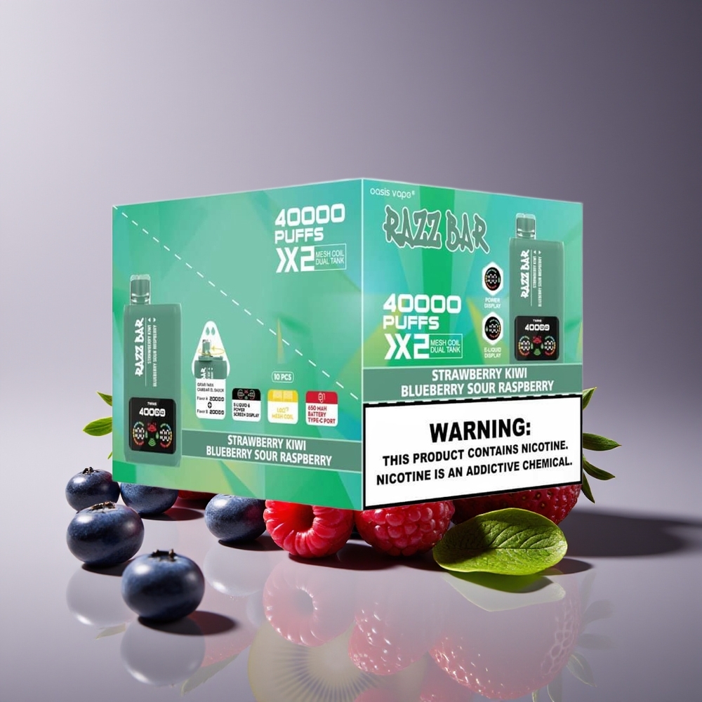 Razz Bar 40000 Puffs Disposable Vape Strawberry Kiwi - Blueberry Sour Raspberry with Power Screen Display  10Ohm 2 Mesh Coil