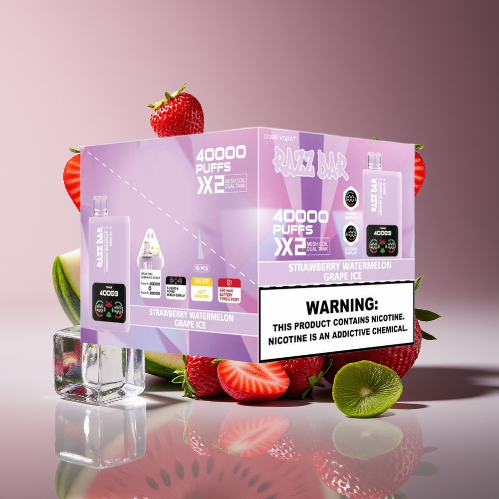 Razz Bar 40000 Puffs Disposable Vape Strawberry Watermelon - Grape Ice with Power Screen  Mesh Coil
