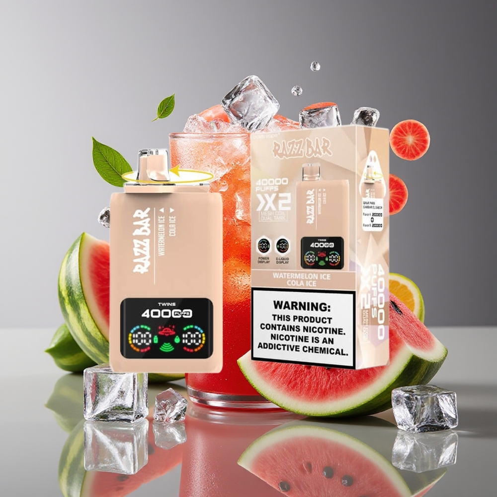 Razz Bar 40000 Puffs Disposable Vape with Power Screen  Mesh Coil - Watermelon Ice  Cola Ice