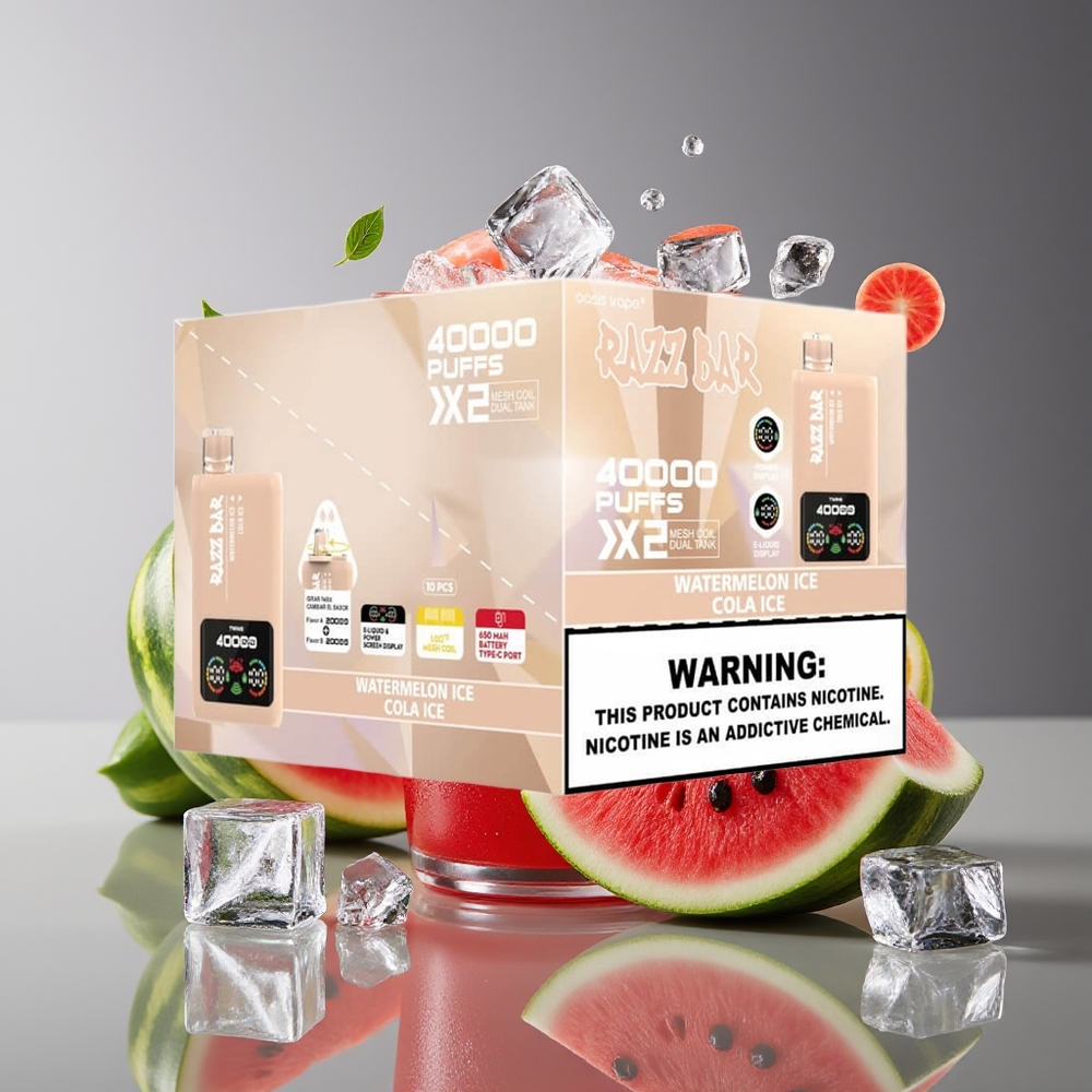 Razz Bar 40000 Puffs Disposable Vape with Power Screen  Mesh Coil - Watermelon Ice  Cola Ice