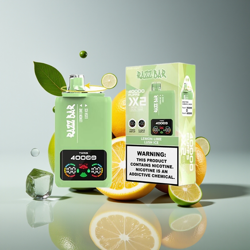 Razz Bar 40000 Puffs Power Screen 10Ohm 2 Mesh Lemon Lime Lush Ice Disposable Vape