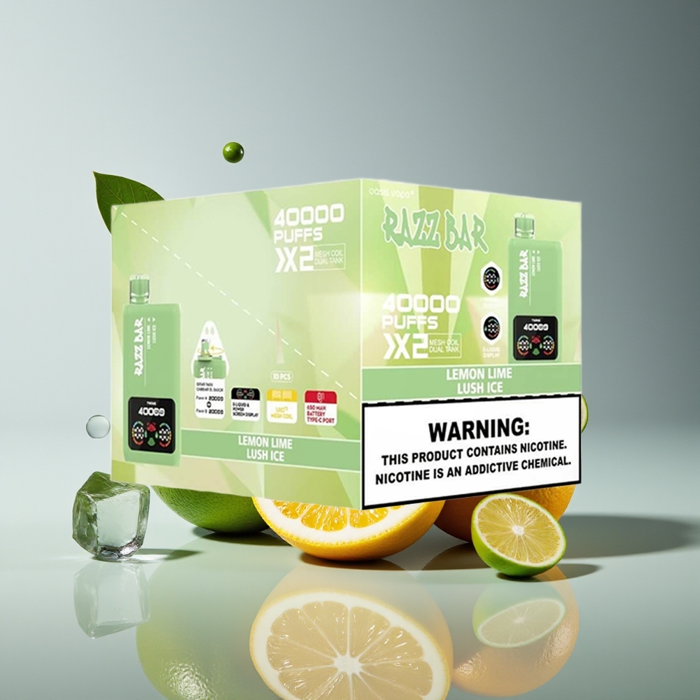 Razz Bar 40000 Puffs Power Screen 10Ohm 2 Mesh Lemon Lime Lush Ice Disposable Vape