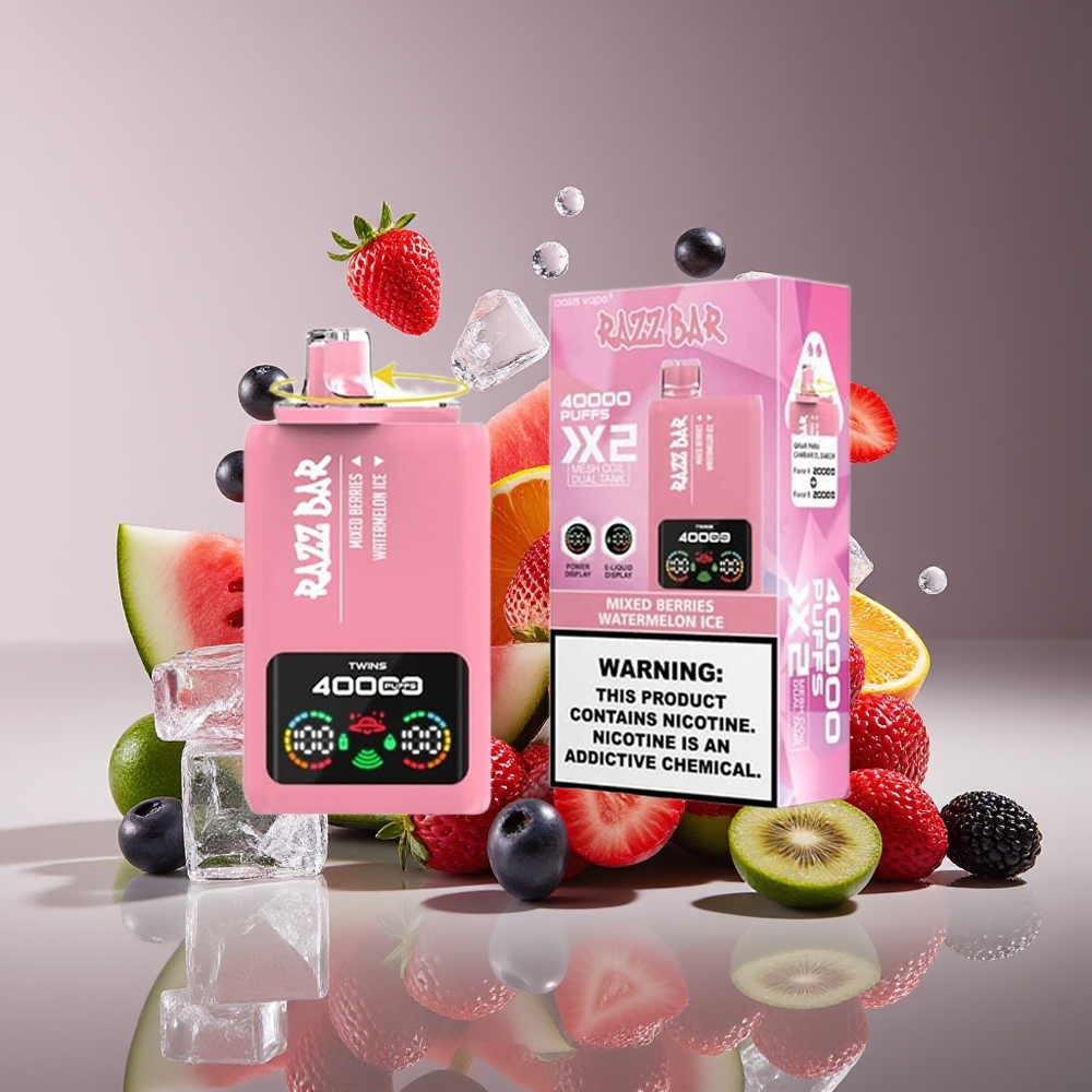 Razz Bar 40000 Puffs Power Screen Display 10Ohm 2 Mesh Coil Disposable Vape Mixed Berries Watermelon Ice