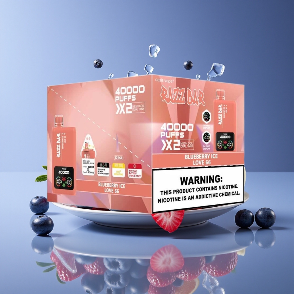 Razz Bar 40000 Puffs Power Screen Mesh Coil Disposable Vape Blueberry Ice - Love 66