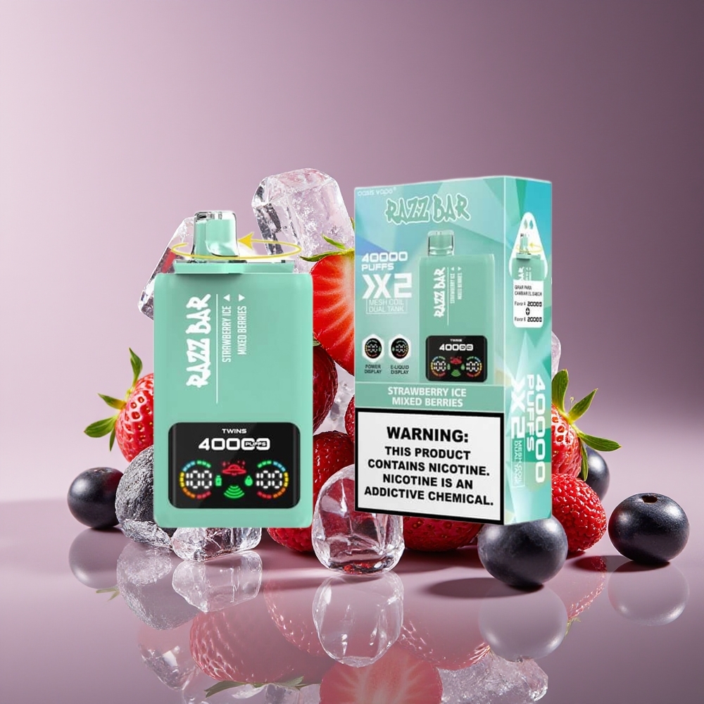 Razz Bar 40K Puffs Power Screen Mesh Coil Disposable Vape Strawberry Ice - Mixed Berries