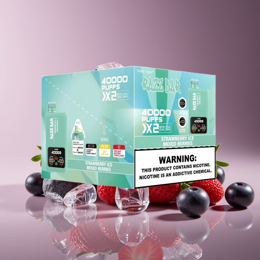 Razz Bar 40K Puffs Power Screen Mesh Coil Disposable Vape Strawberry Ice - Mixed Berries