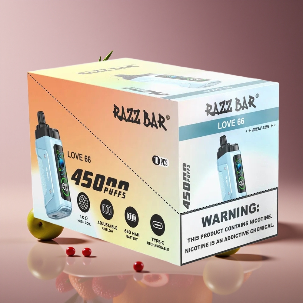 Razz Bar 45000 Puffs Disposable Vape Love 66 Mesh Airflow Rechargeable