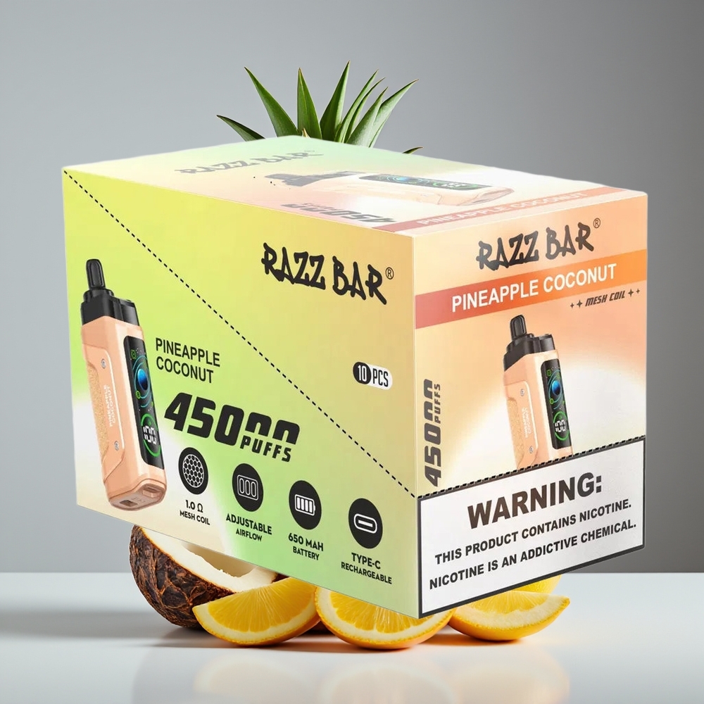 Razz Bar 45000 Puffs Disposable Vape Pineapple Coconut Mesh Coil Type-C Rechargeable