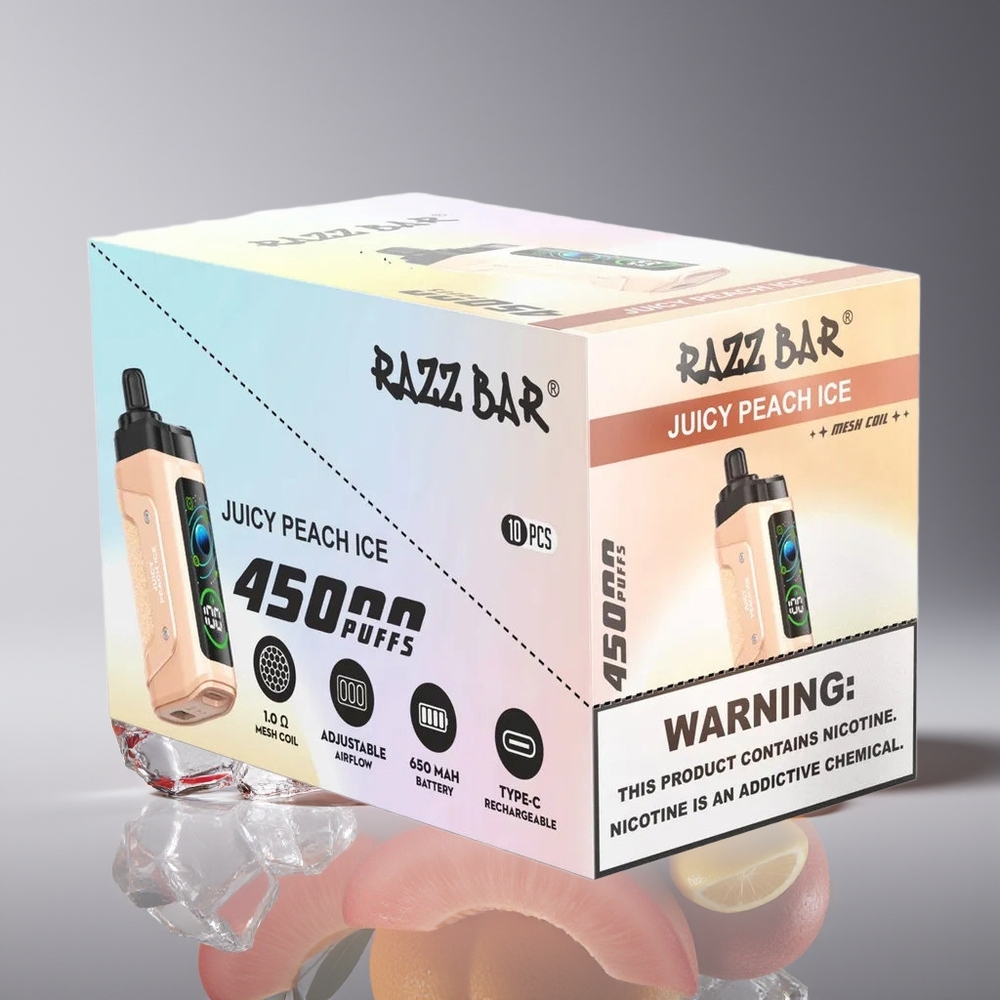Razz Bar 45000 Puffs Mesh Adjustable Airflow Disposable Vape Juicy Peach Ice