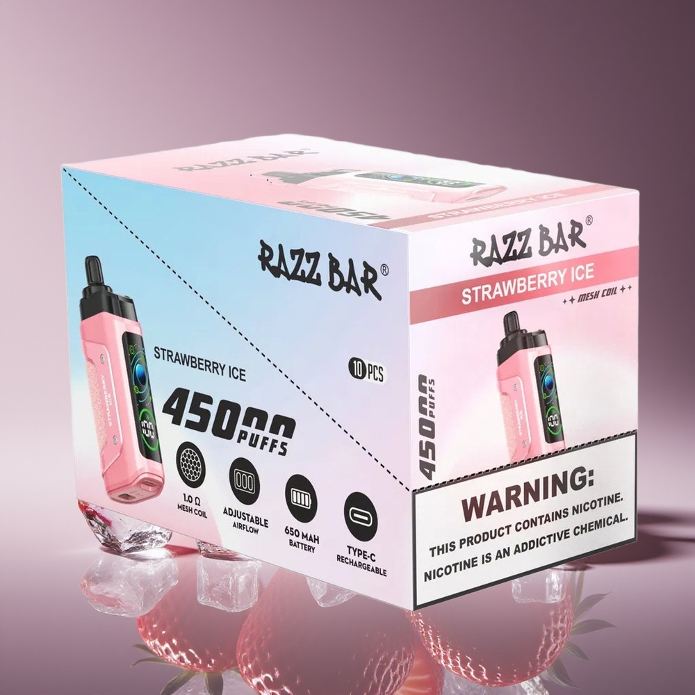 Razz Bar 45000 Puffs Mesh Adjustable Strawberry Ice Disposable Vape