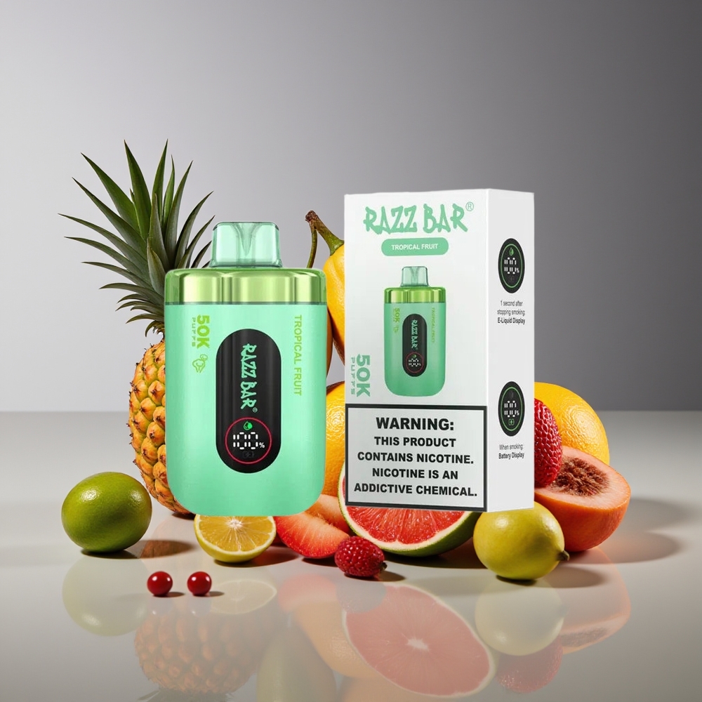 Razz Bar 50K Puffs 10 Ohm Mesh 650mAh Type-C 2 Nic Tropical Fruit Disposable Vape